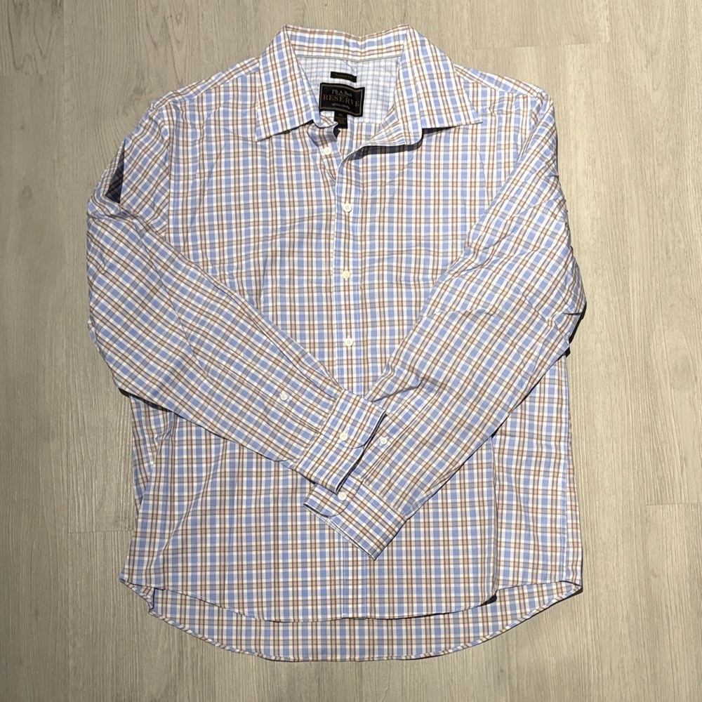 Jos. A. Bank Men's Plaid Shirt - Blue and Tan